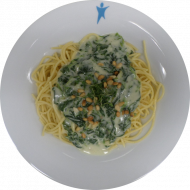 Spaghetti mit Blattspinat- Gorgonzola- Sahnesoße (19,81)