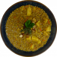 Herzhafter Linseneintopf mit Gemüsejulienne (21,81) dazu ein Brötchen (81,82)