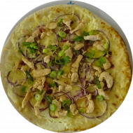 THE CANADIAN - Hauptgang: Pizza Canadian mit Hähnchen, roter Zwiebel, Frühlingslauch, Preißelbeeren und Käse (19,54,81) oder Pizza Canadian mit Knuspernuggets, Preißelbeeren und Käse (18,19,54,81)