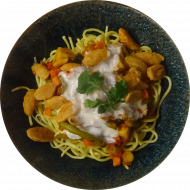 Asia Dragon-Bowl mit Sojaschnetzel, knackigem Gemüse und Cashew-Dressing (18,74,81)