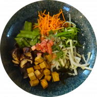 Ramen 'Fuji' mit Tofu, Gemüsefond, Shitake und Koriander (2,3,18,23,24,81)