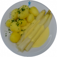 Kleine Portion: Frischer Beelitzer-Spargel mit Sauce Hollandaise (15,19,21), Petersilienkartoffeln