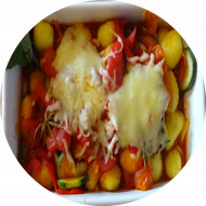 Gnocchi-Minilasagne mit Kirschtomaten und Raclette Käse überbacken (2,15,19)