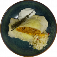 'Viva la Mexiko'- Ofen-Burrito mit Chili Con Carne und Reis gefüllt mit Garnitur (19.49,51,52,81)