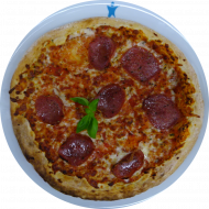 Pizza 'Salame' belegt mit fruchtiger Tomatensoße, herzhafter Salami und leckerem Mozzarella überbacken (3,19,51,81)