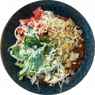 Taco sin Carne Bowl mit Bohnen, Mais, Tomate und Garnitur (1,2,49)