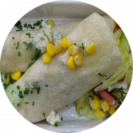 Burrito Blue Cheese mit Tomate, Mais, Gurke, Gorgonzola (19,22,81)