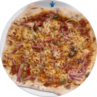 Es erwartet Euch ein vielfältiges Angebot an Pizzen, Pinsen, Calzonen, Flammkuchen & Co. Heutige Tagesempfehlung: Pizza 'Prosciutto' mit Schinken, Zwiebeln, Paprika und Käse (2,3,19,21,51,81)