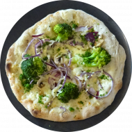 Sie können aus 6 verschiedenen Pizzavariationen wählen. Heutige Tagesempfehlung: Pizza mit Brokkoli, Champignon und Creme fraiche (19,81)
