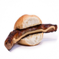 Roster im Brötchen (3,9,22,51,81) mit Ketchup oder Senf