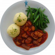 Weihnachtsessen: Waldpilz-Maronen-Ragout mit frischen Kräutern (21,24,44) dazu Prinzessbohnen und 2 grüne Klöße (2,3,24)