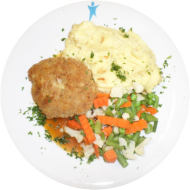 Zwickauer Beefsteak mit Schmorzwiebelsoße (15,22,49,81) und Püree (19,81) dazu gebutterte Fingermöhrchen (19)