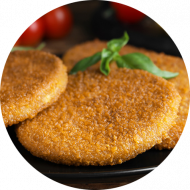 1 Jägerschnitzel (2,3,8,15,19,22,51,81) im Brötchen (81) mit Ketchup oder Senf