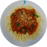 Spaghetti (81) mit Tomaten-Basilikum-Soße oder Brokkoli-Rahm-Soße (19,81)) dazu geriebener Hartkäse (15,19) oder veganer Reibekäse (1,2) 