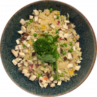 Paella mit Räuchertofu, Reis und Gemüse (18,49,81)