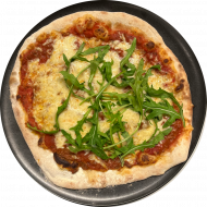 Sie können aus 4 verschiedenen Pizzavariationen wählen. Heutige Tagesempfehlung: Pizza 'Bolognese' mit Rinderhackfleisch, Tomate, Gouda und Rucola (19,51,52,81)