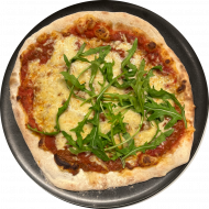 Sie können aus 6 verschiedenen Pizzavariationen wählen. Heutige Tagesempfehlung: Pizza 'Bolognese' mit Rinderhackfleisch, Tomate, Gouda und Rucola (19,52,81)