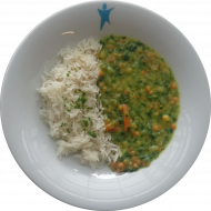 Kleine Portion: Rote Linsen-Spinat-Curry (3,18) dazu Basmatireis