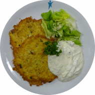 2 Kürbiskernrösti mit Tomaten-Zaziki dazu Blattsalatgarnitur (2,3,15,19,24,49,81)