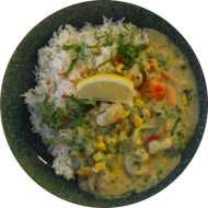 'Spicy Green' Curry mit Brokkokli, Süßkartoffel, Champignons, Kokosmilch (18,49) dazu Fladenbrot (23,81)