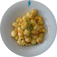 Gebratene Gnocchi dazu Kürbis in Gorgonzola-Sahne-Soße (15,19,47)
