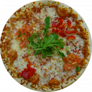 Pizza 'Margherita' mit Tomaten, Mozzarella und frischem Basilikum (19,81)