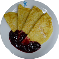 Eierkuchen mit Zucker dazu Waldfrucht-Dip (15,19,81)