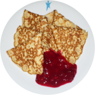 Hausgemachte Eierkuchen mit Zucker dazu Heidelbeer-Dip (15,19,81)