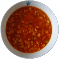 Gulasch mit Sojastreifen,Erbsen und Paprika (3,18,49) dazu Langkornreis (81)