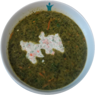 Orientalische Spinatsuppe (2,19,81) dazu Fladenbrot (81)