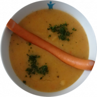 Sächsische Kartoffelsuppe mit Gemüse (3,21) und einem Wiener Würstchen (1,2,3,51,53) dazu ein Roggenbrötchen (81,82)