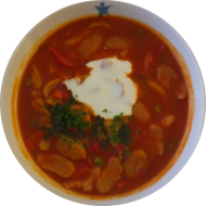 Soljanka mit Sojastreifen, Gemüse, Paprika und Zitrone (9,18,81) 