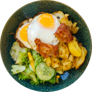 Bratkartoffeln mit Bacon und Spiegelei (1,2,3,15,22,51)