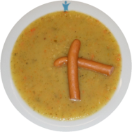 Kartoffelsuppe 'Sächsische Art' mit Gemüse (3,21) dazu Wiener Würstchen (1,2,3,8,22,46,51,53) Roggenmischbrot (81,82)