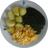 Spinat (81) mit Rührei (1,15) dazu Petersilienkartoffeln