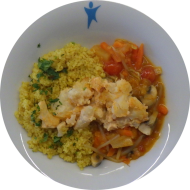 Kleine Portion: Tandooriblumenkohl mit Linsen-Ananas-Curry (1,2,3,18,22) und Zitronenbulgur (81)
