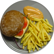 Sie können aus 6 verschiedenen Burgervariationen wählen. Heutige Tagesempfehlung: Burger mit Halloumi, Rucola, Senf-Honig-Dressing und roten Zwiebelringen (19,22,48,81,83) dazu als Menüoption verschiedene Pommes Spezialitäten