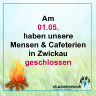 Am 'Tag der Arbeit' haben unsere Mensen & Cafeterien leider geschlossen.