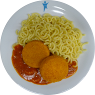 2 Stück Backcamembert (19,81) und Tomatensoße (81) dazu Gabelspaghetti (81) 