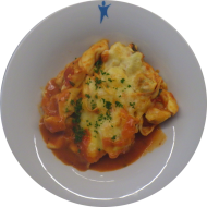 Gratinierte Tortelloni mit Basilikum und frischen Tomaten (15,19,81)