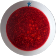 Kleine Portion: Kalte Waldbeerenfruchtsuppe mit Brötchen (81,83)