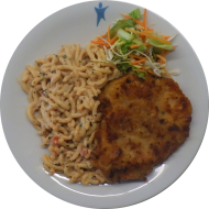  Schweineschnitzel (15,51,81,) dazu italienischer Nudelsalat (9,15,81) und Salatgarnitur