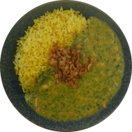 Kichererbsencurry mit Spinat und frischen Möhren (18,81) dazu Langkornreis