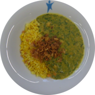 Kleine Portion: Kichererbsencurry mit Spinat und frischen Möhren (18,81) dazu Kurkumareis