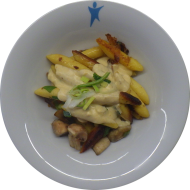 Kleine Portion: Schupfnudelpfanne mit Gemüse in cremiger Obazdasoße (15,19,81)