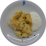 Kleine Portion: Deftiger Kaiserschmarrn mit Back-Camembertwürfeln und Schnittlauch (1,13,15,19,81) an Dillschmand (19)