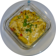 Schnupfnudelgratin mit Champignons, Paprika und Lauch und cremiger Obazdasoße überbacken(15,19,81)