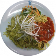 Reispfanne mit buntem Chinagemüsemix und würzigen Asiasoßendip (19,49,81)