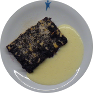 Heute aus dem Erzgebirge: Hausgemachter Blaubeergetzen mit Zimt-Zucker bestreut (15,19,81) an Vanillesoße (19)