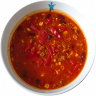 Feuriger Chili con Carne-Eintopf (51,81) dazu gebutterter Reis (19) oder Pitabrot (81)